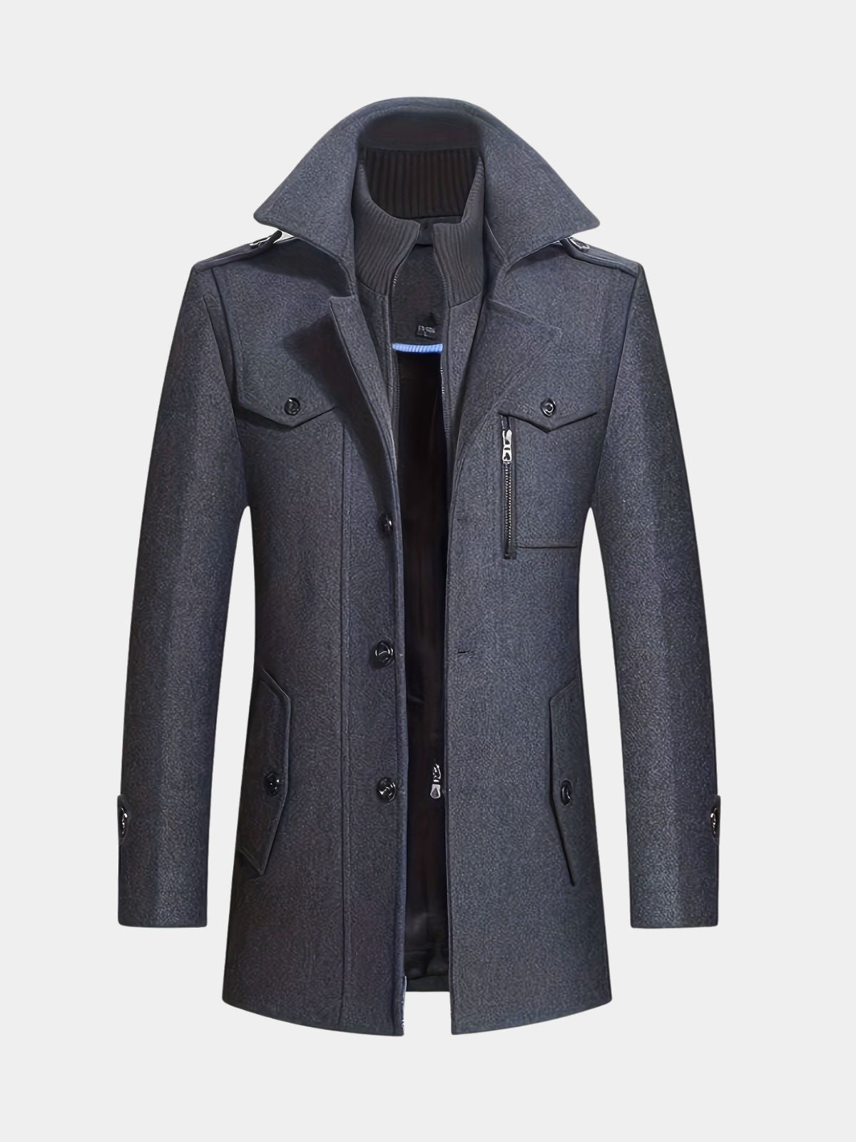 Men's Button Front Long Coat
