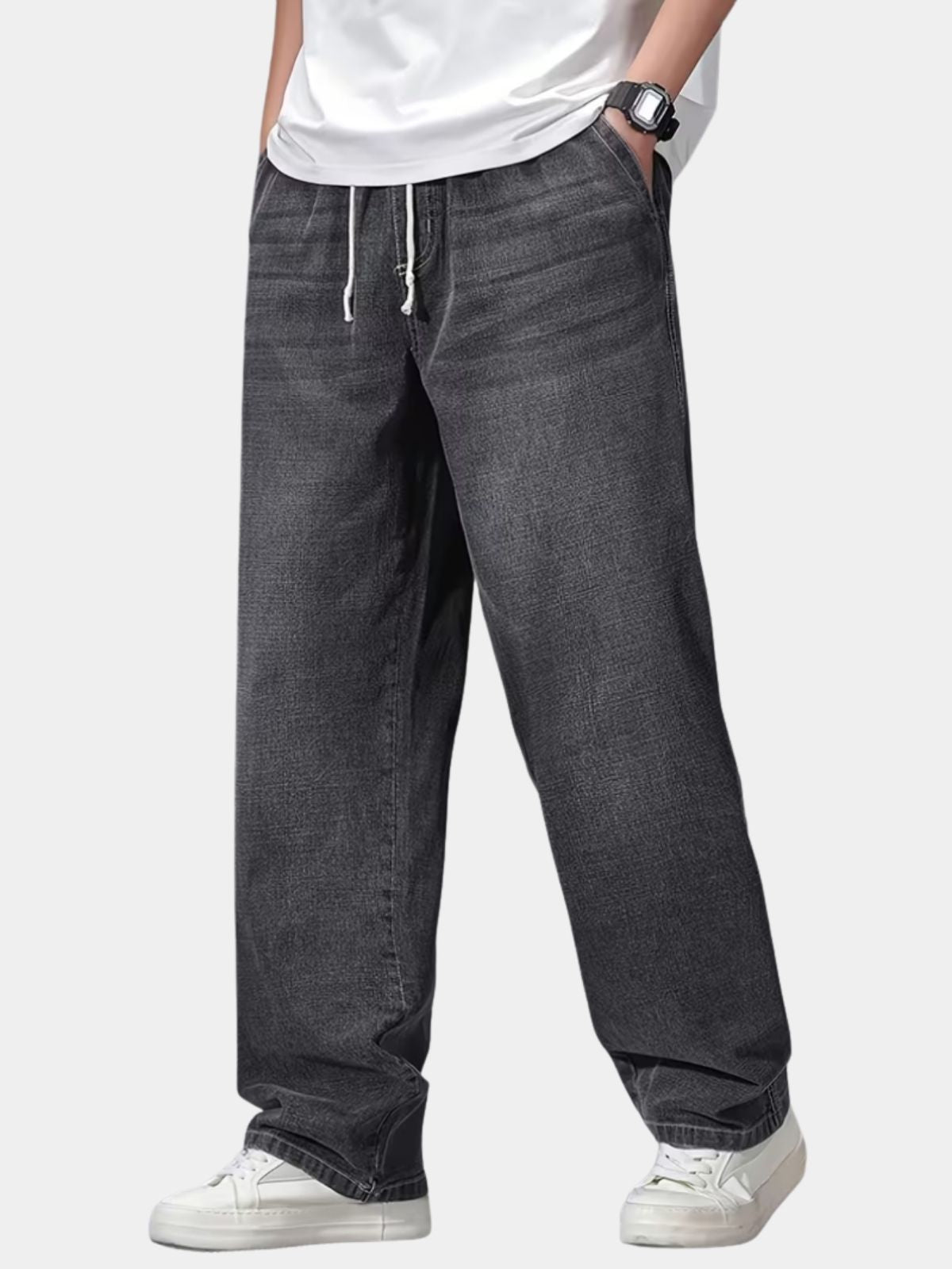 Men's Drawstring Wide Leg Jeans