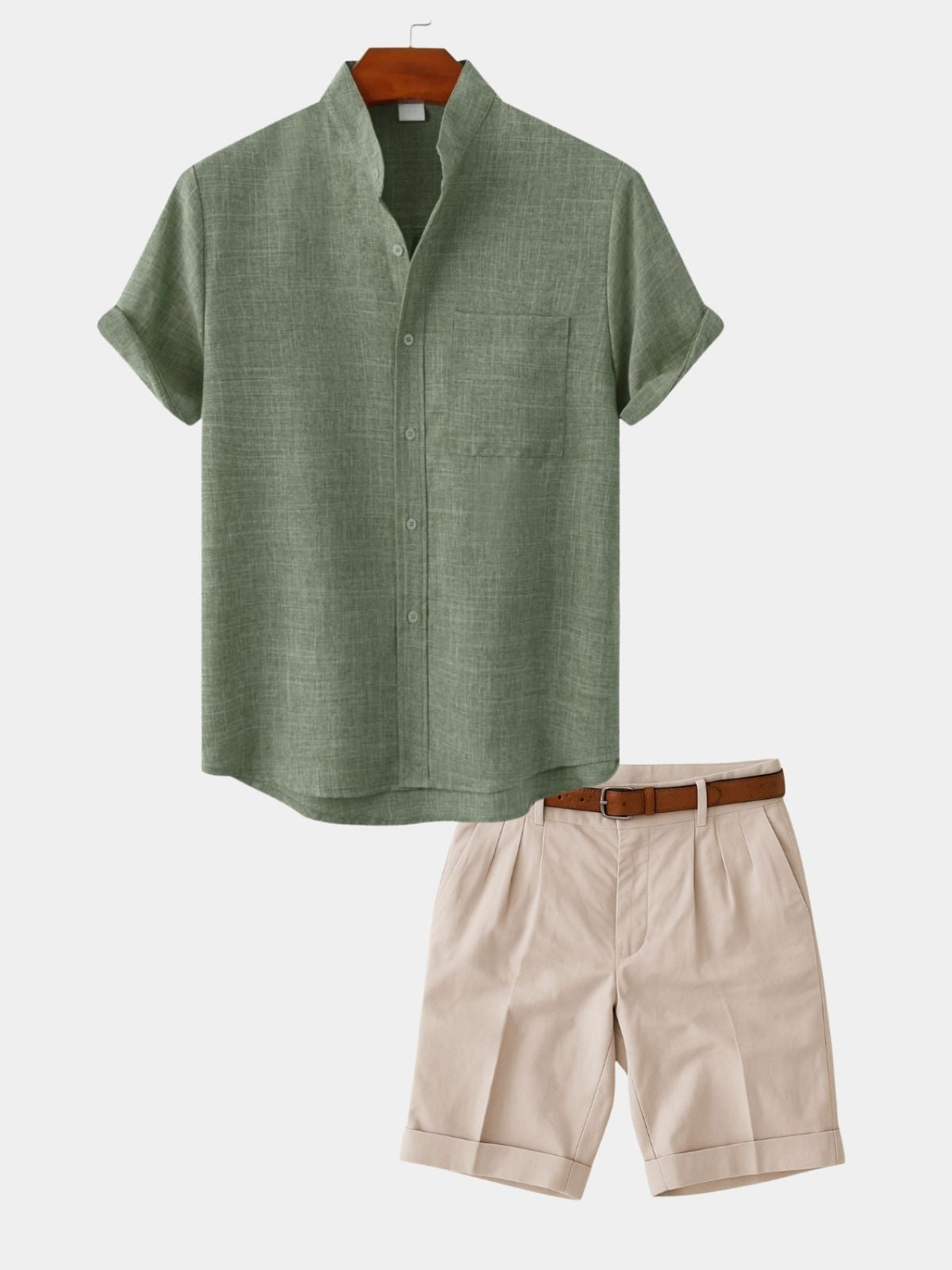 Men's Mandarin Collar Shirt and Shorts Set