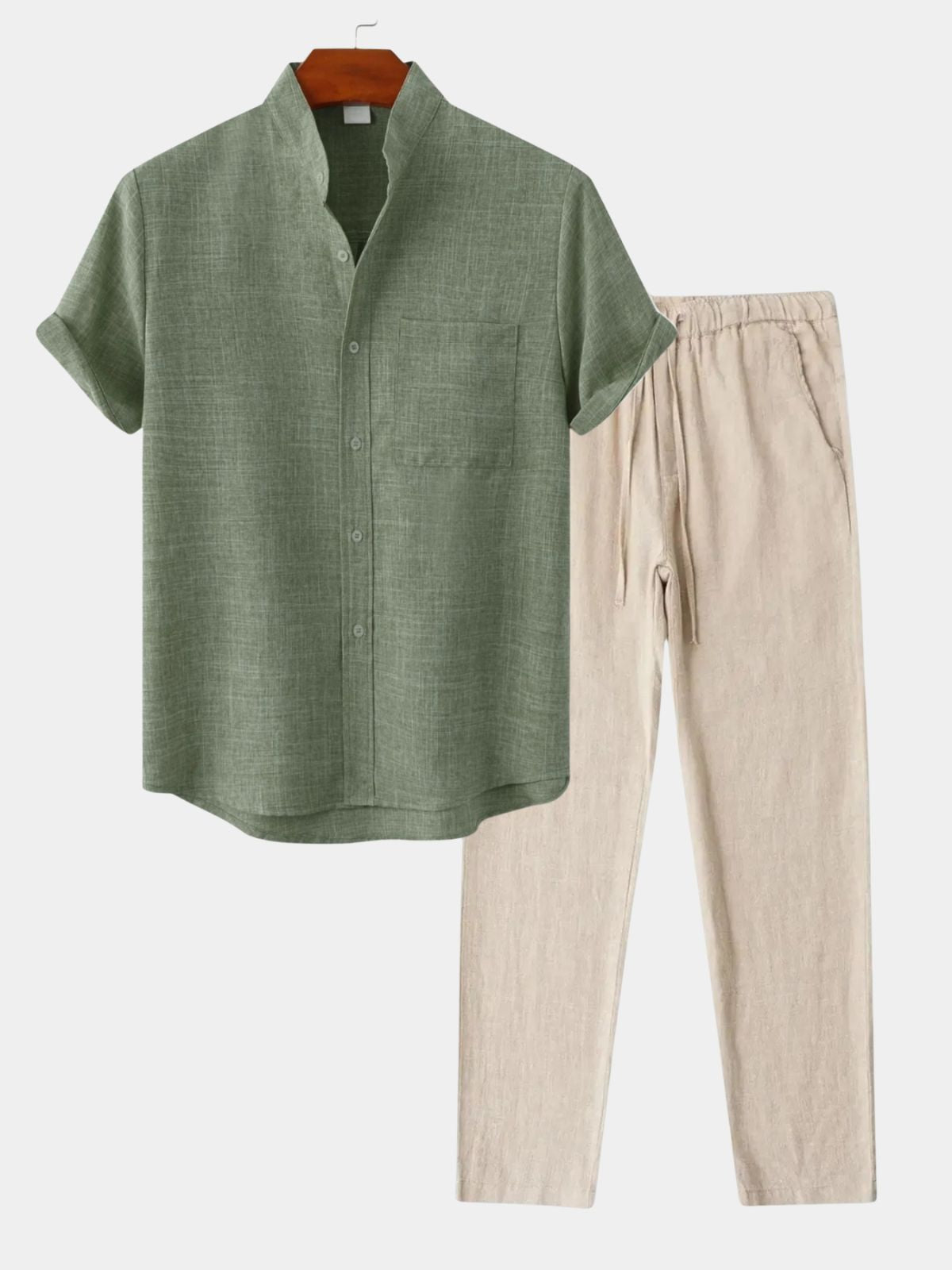 Men's Mandarin Collar Shirt and Trousers Set