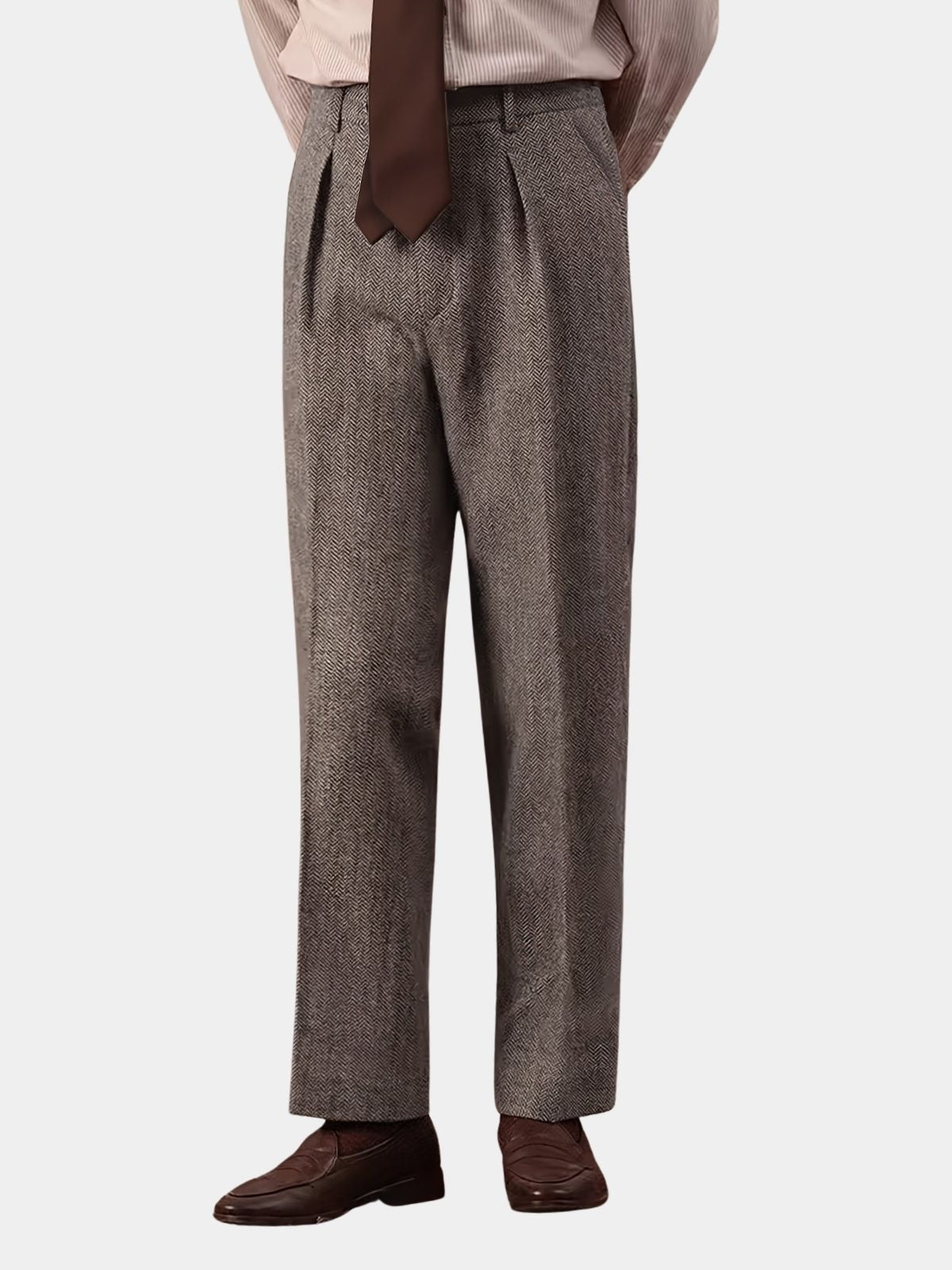 Men's Herringbone Pleated Trousers