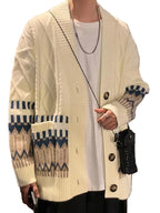 Men’s Button-Down Cardigan with Mixed Patterns