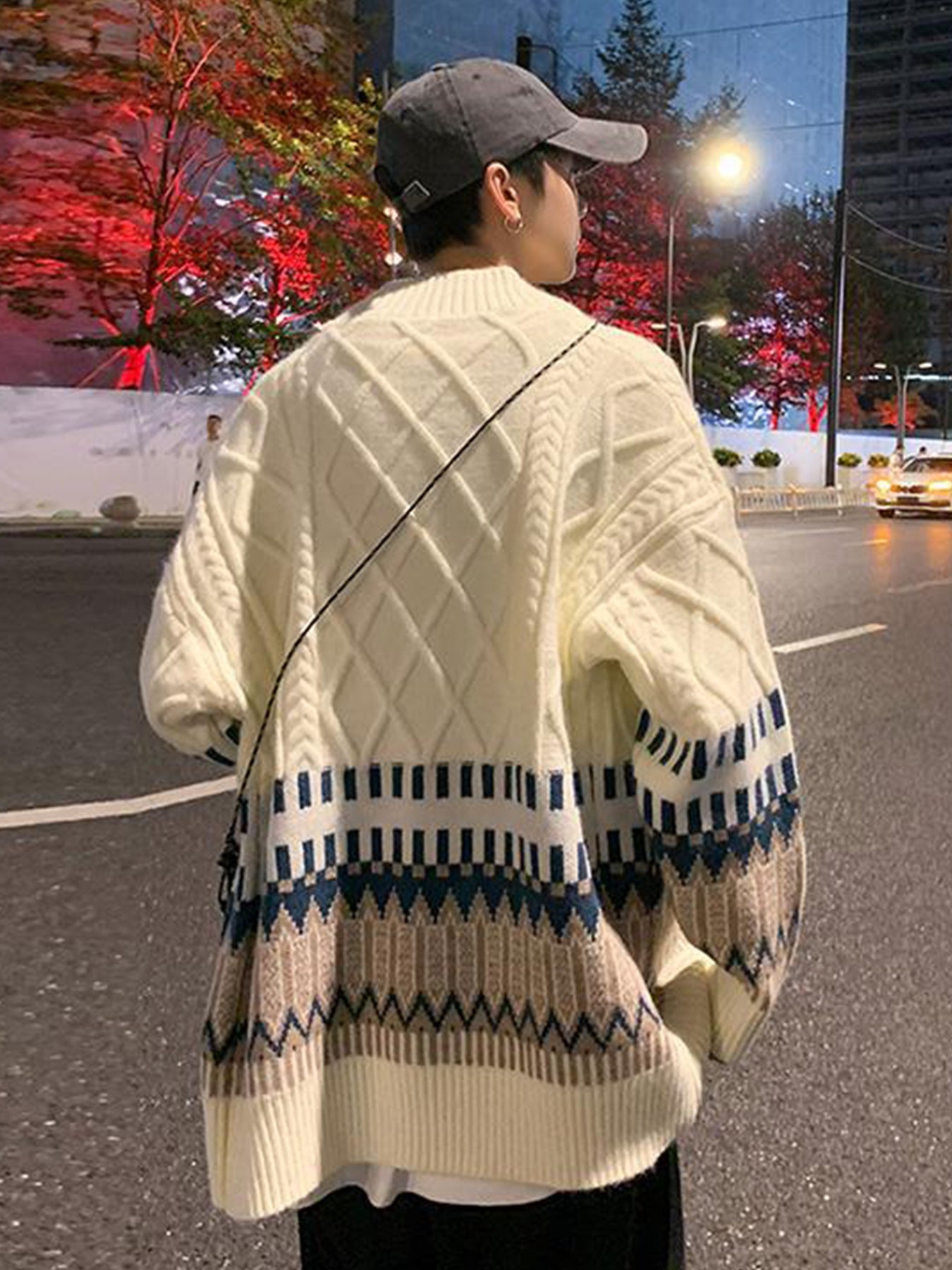 Men’s Button-Down Cardigan with Mixed Patterns