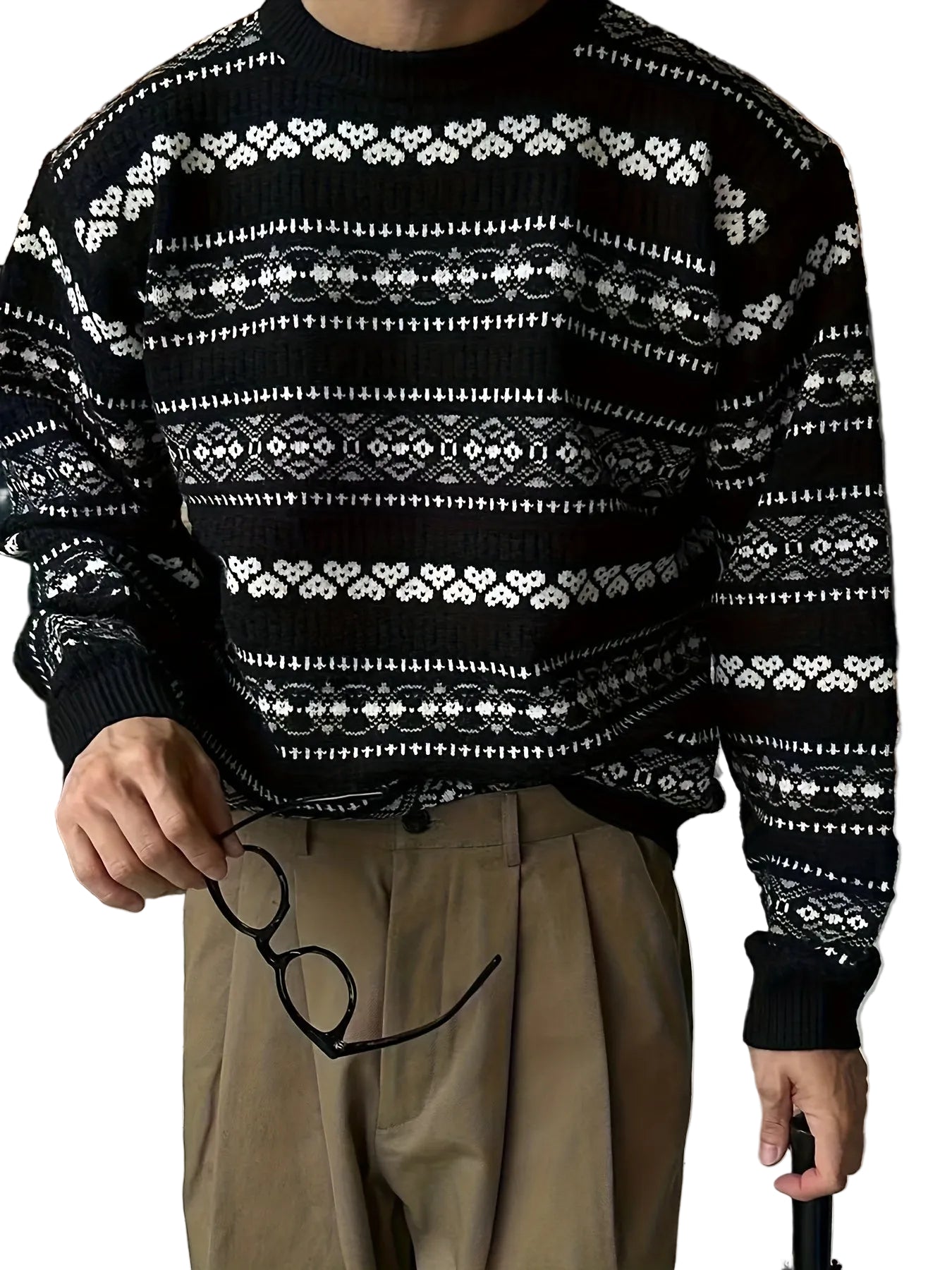 Men’s Crewneck Sweater with Patterned Knit