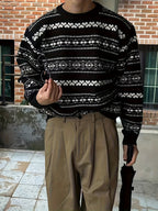 Men’s Crewneck Sweater with Patterned Knit