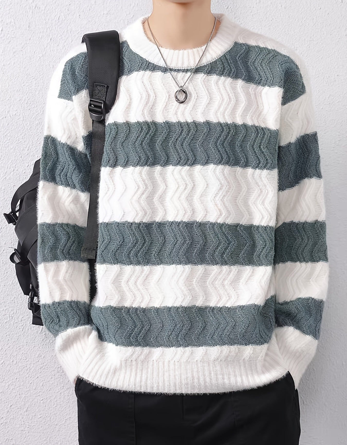 Men’s Crewneck Sweater with Stripes