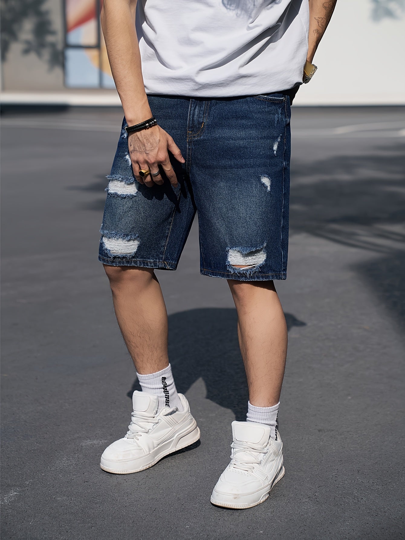 Men’s Shorts with Ripped Patches