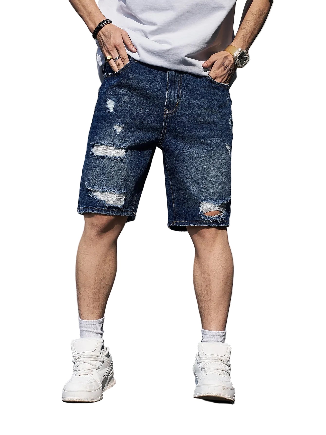 Men’s Shorts with Ripped Patches