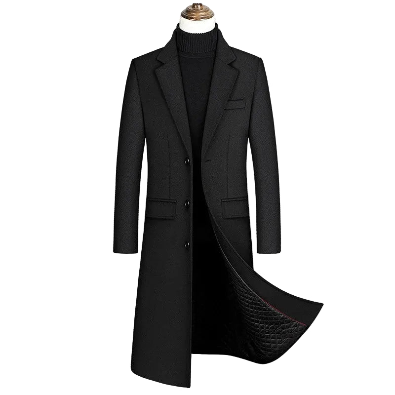 Men’s Three-Button Front Closure Long Coat