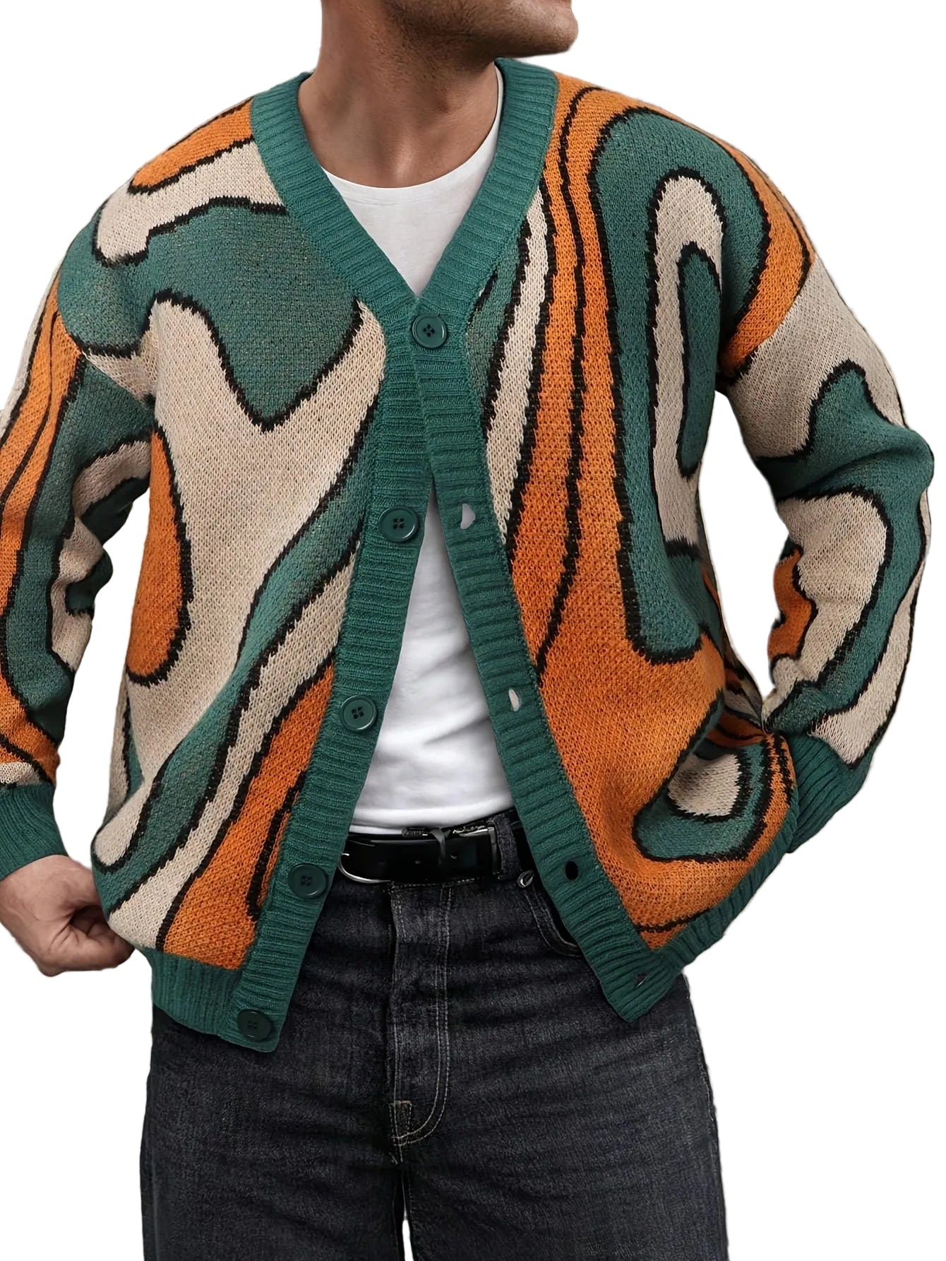 Men’s V-Neck Cardigan with Abstract Pattern