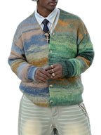 Men’s V-Neck Cardigan with Stripe Pattern