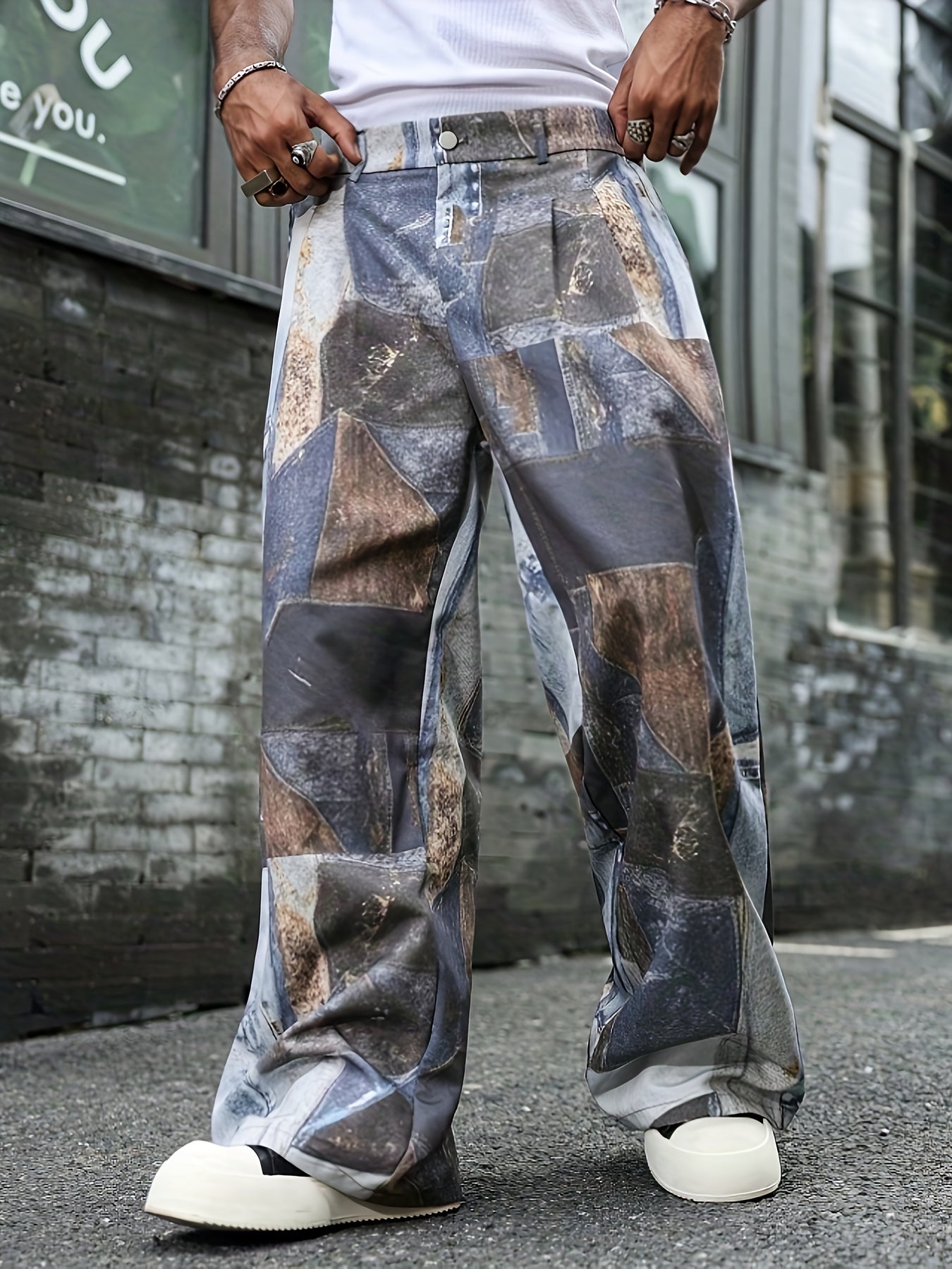 Men’s Wide-Leg Pants with Graphic Print