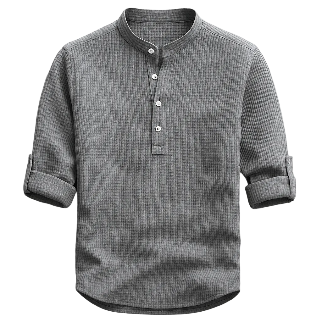 Men's Band Collar Tab Sleeve Shirt