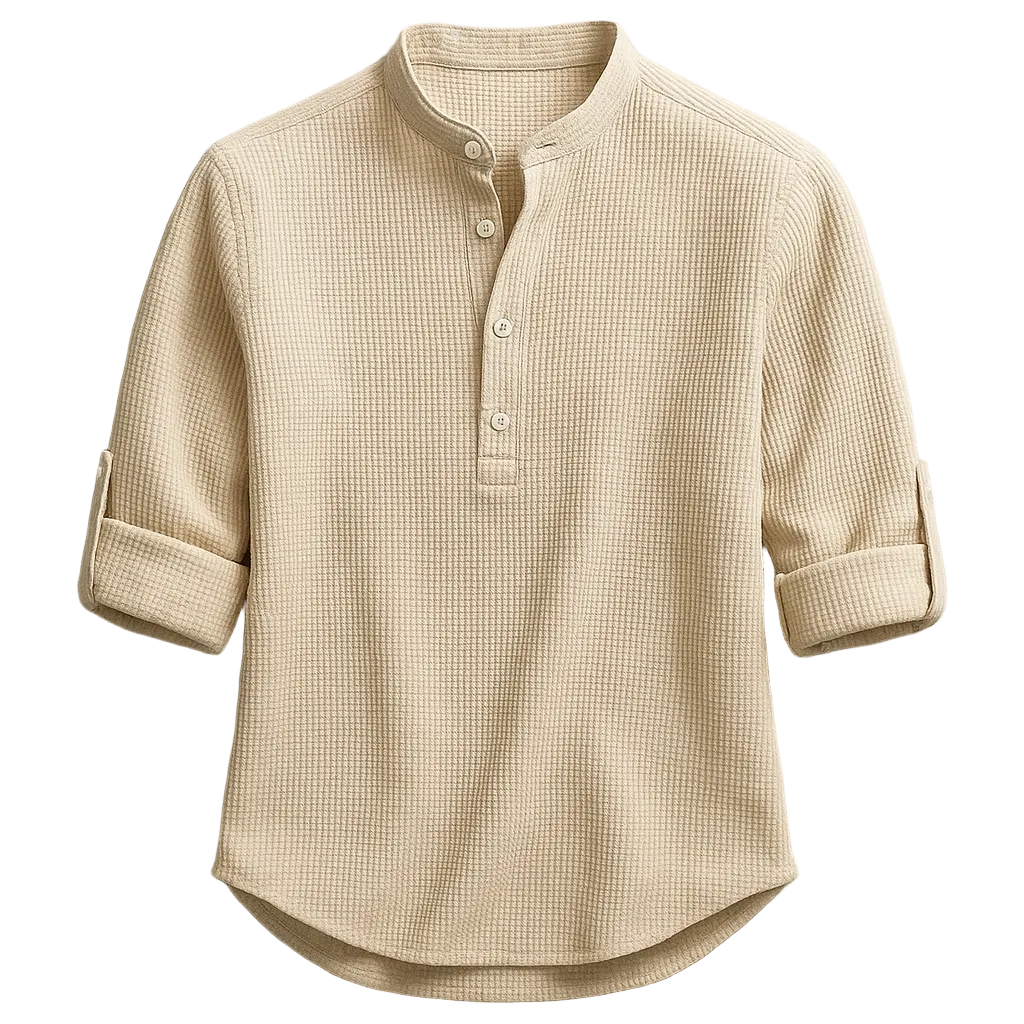 Men's Band Collar Tab Sleeve Shirt