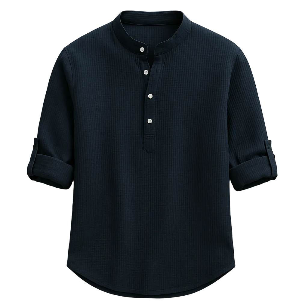 Men's Band Collar Tab Sleeve Shirt