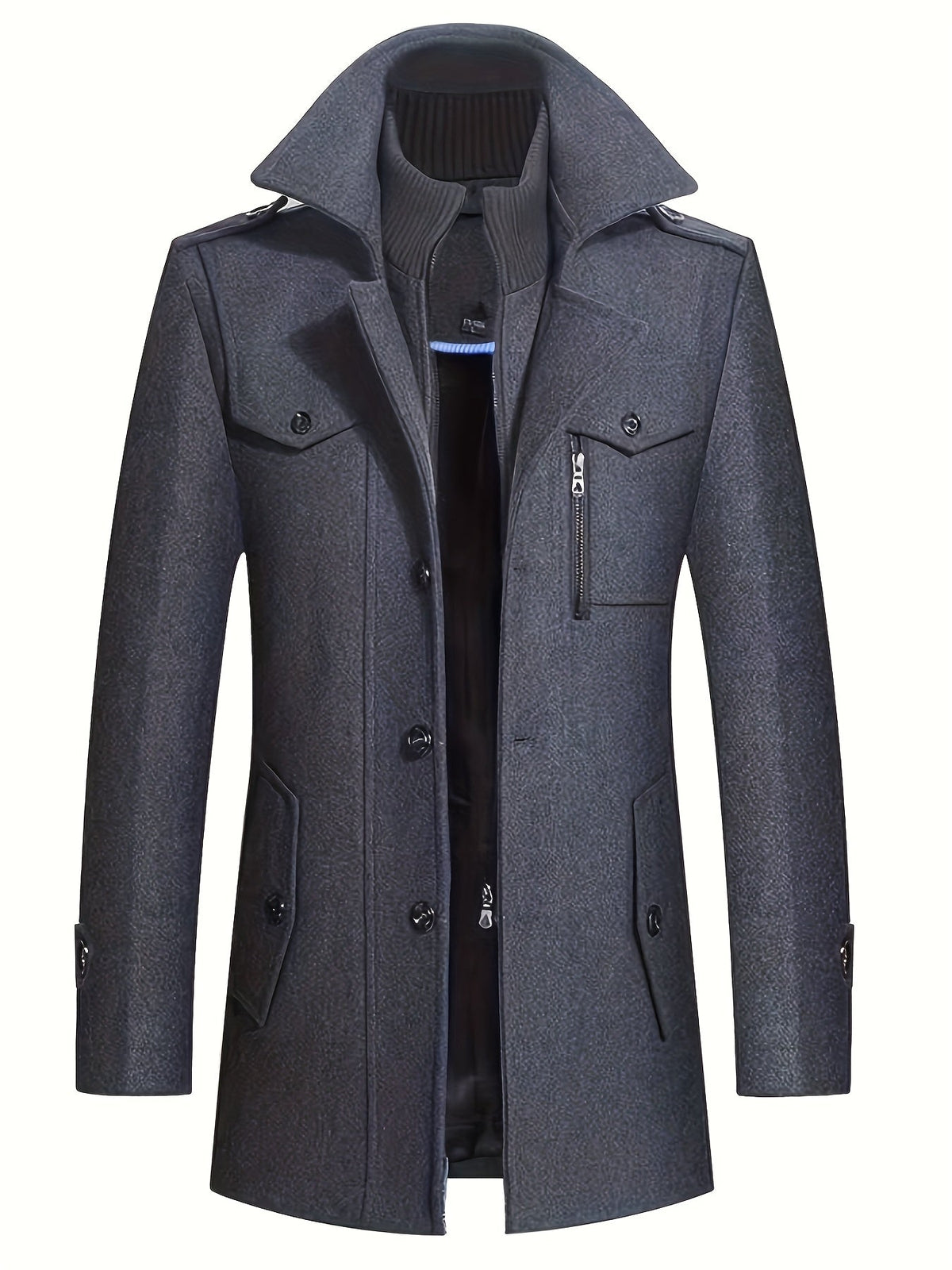 Men's Button Front Long Coat