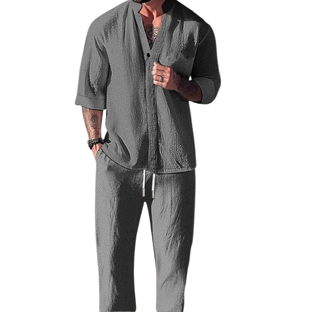 Men's Button Shirt and Drawstring Trouser Set