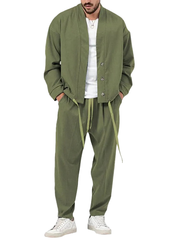 Men's Button Top and Drawstring Trouser Set