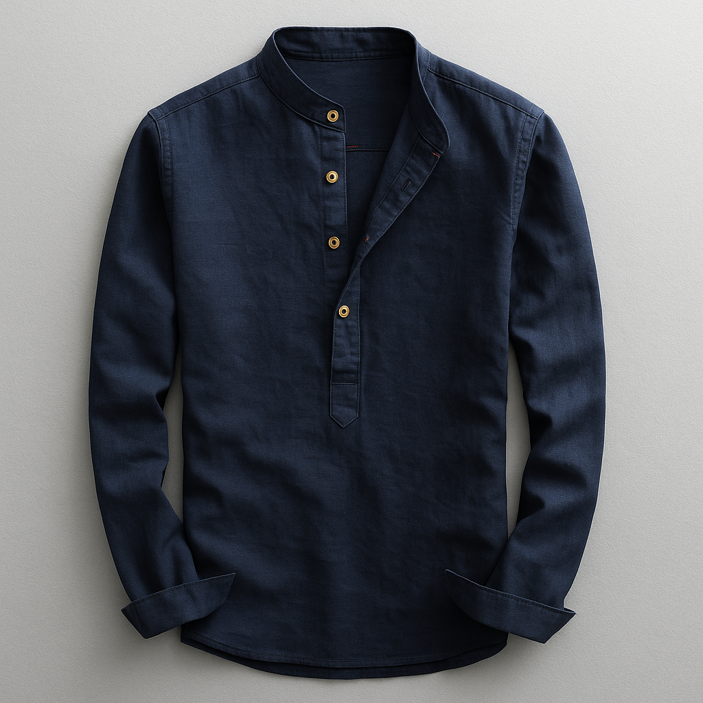 Men's Buttoned Mandarin Collar Shirt