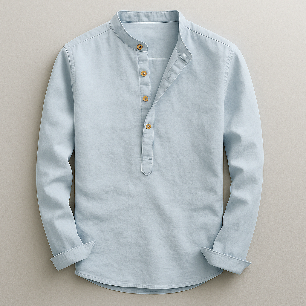 Men's Buttoned Mandarin Collar Shirt