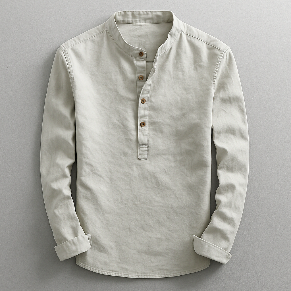 Men's Buttoned Mandarin Collar Shirt