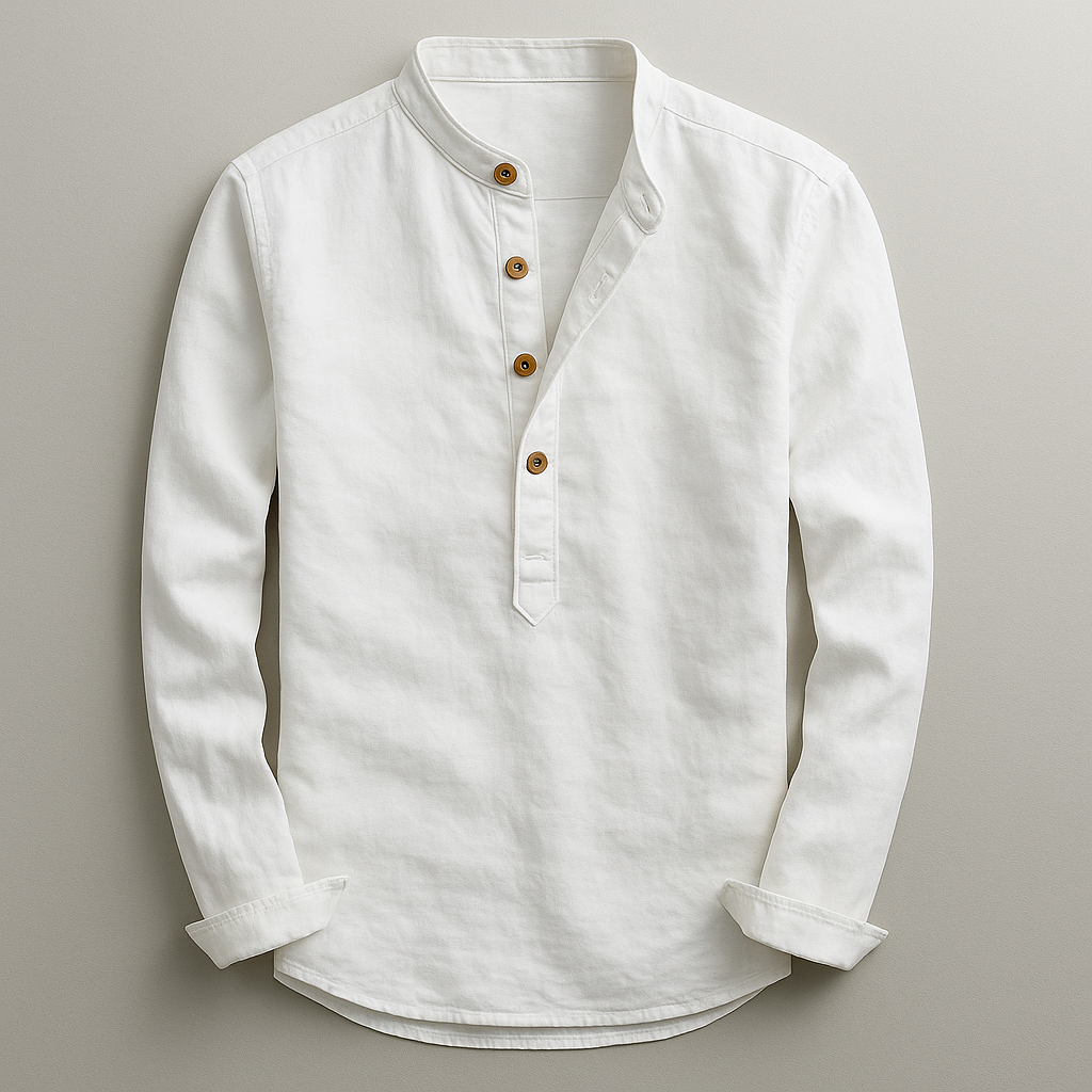 Men's Buttoned Mandarin Collar Shirt