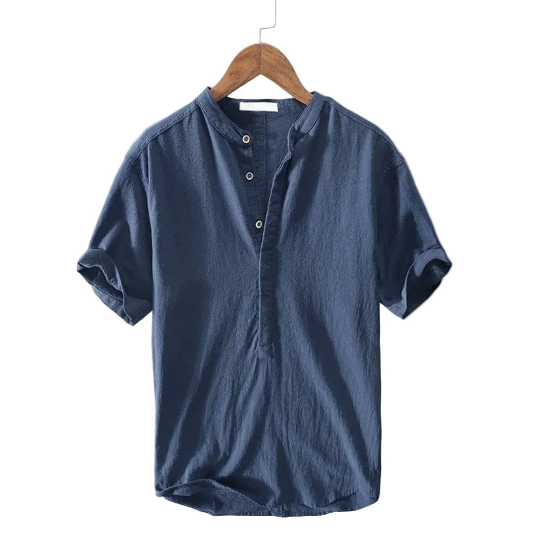 Men's Collarless Short Sleeve Shirt