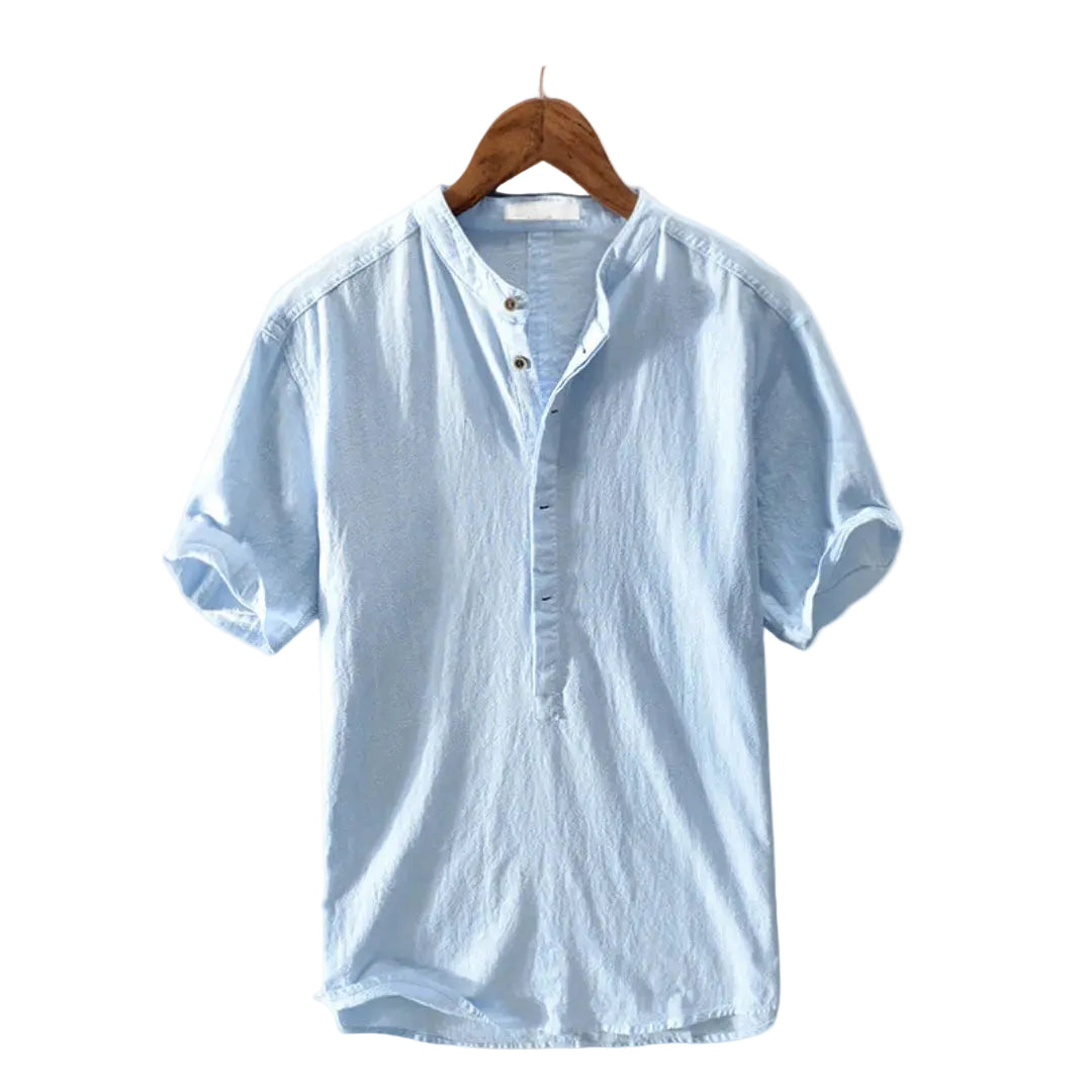 Men's Collarless Short Sleeve Shirt