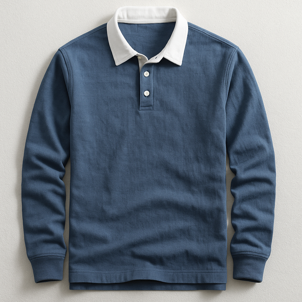 Men's Contrast Collar Long Sleeve Polo