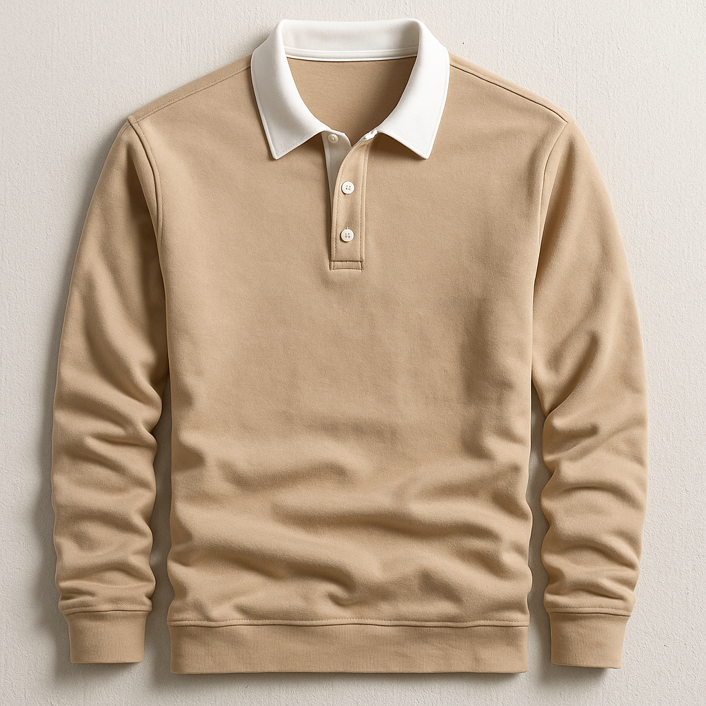 Men's Contrast Collar Long Sleeve Polo