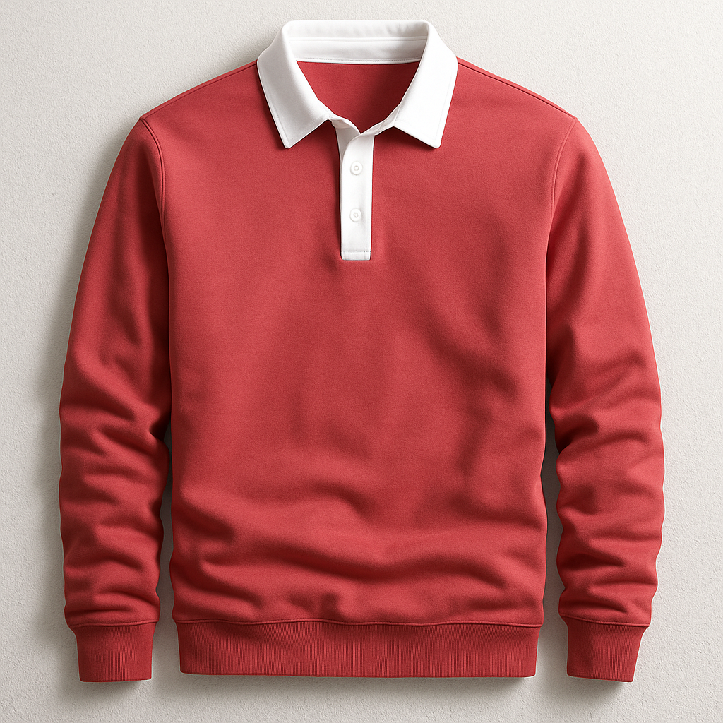 Men's Contrast Collar Long Sleeve Polo