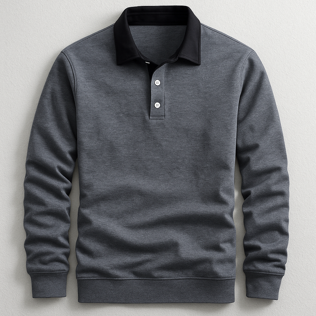 Men's Contrast Collar Long Sleeve Polo