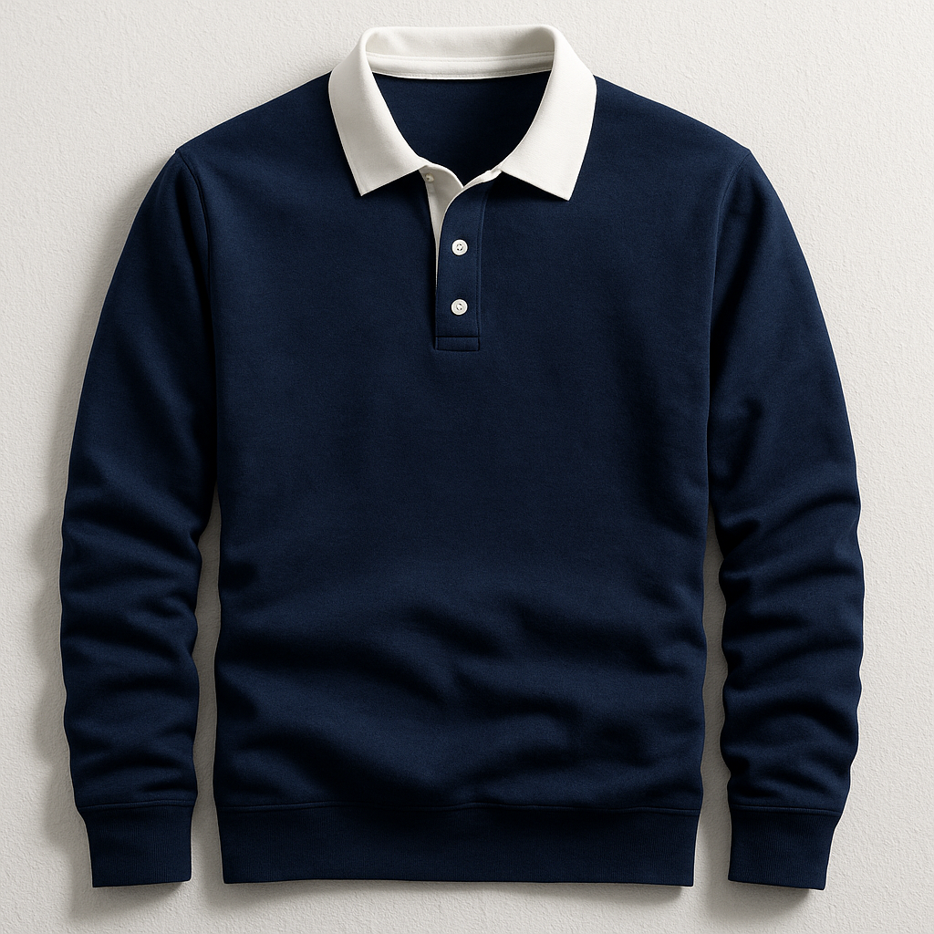 Men's Contrast Collar Long Sleeve Polo