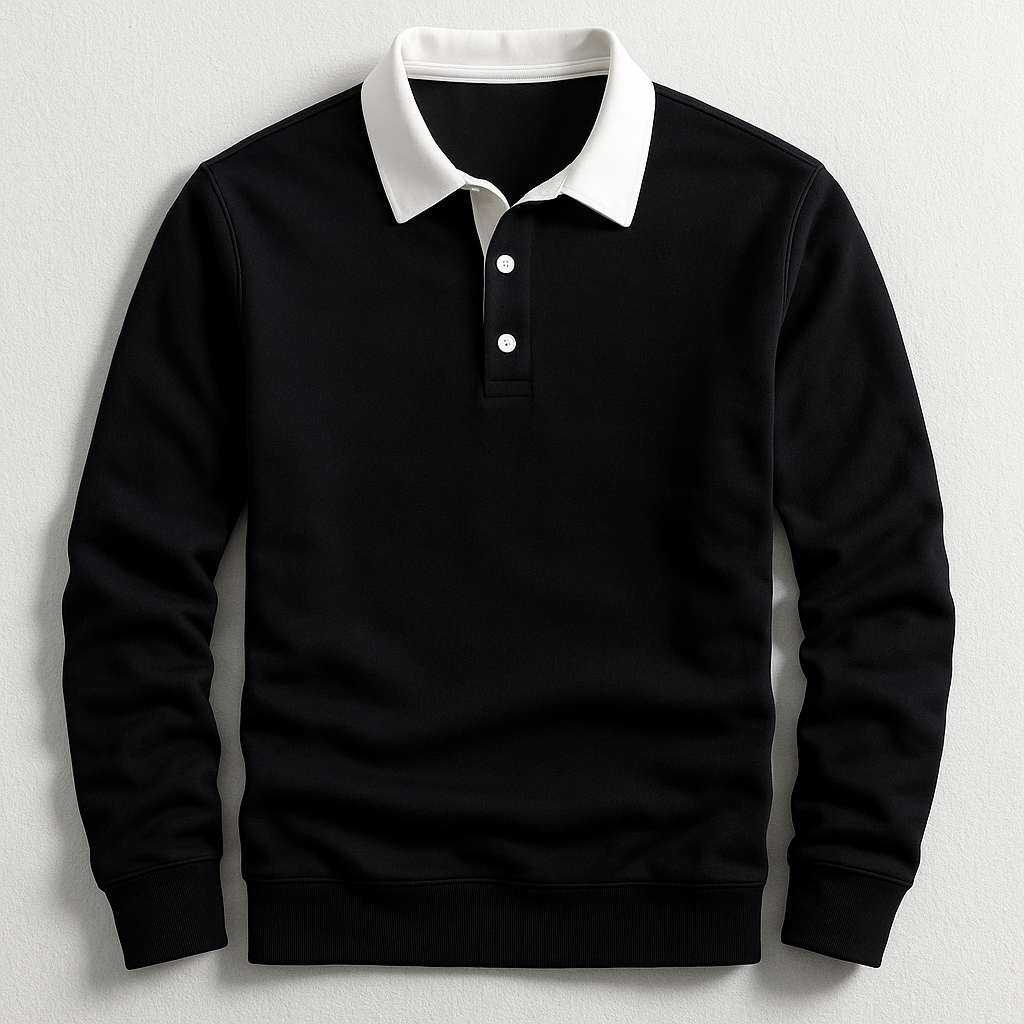 Men's Contrast Collar Long Sleeve Polo