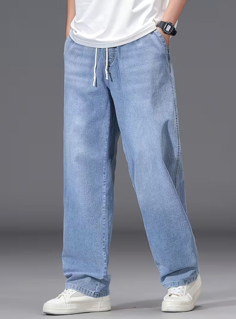 Men's Drawstring Wide Leg Jeans