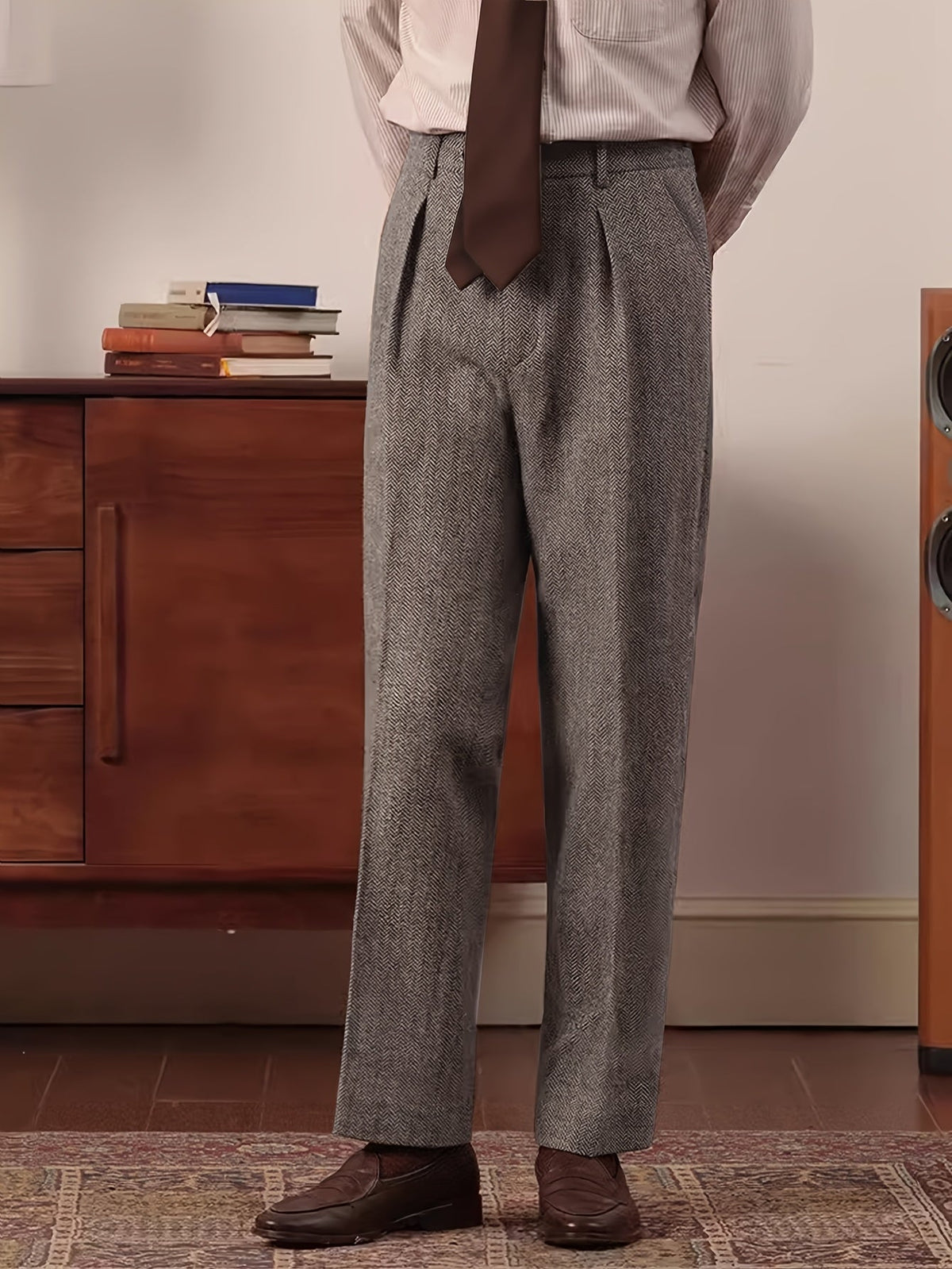 Men's Herringbone Pleated Trousers