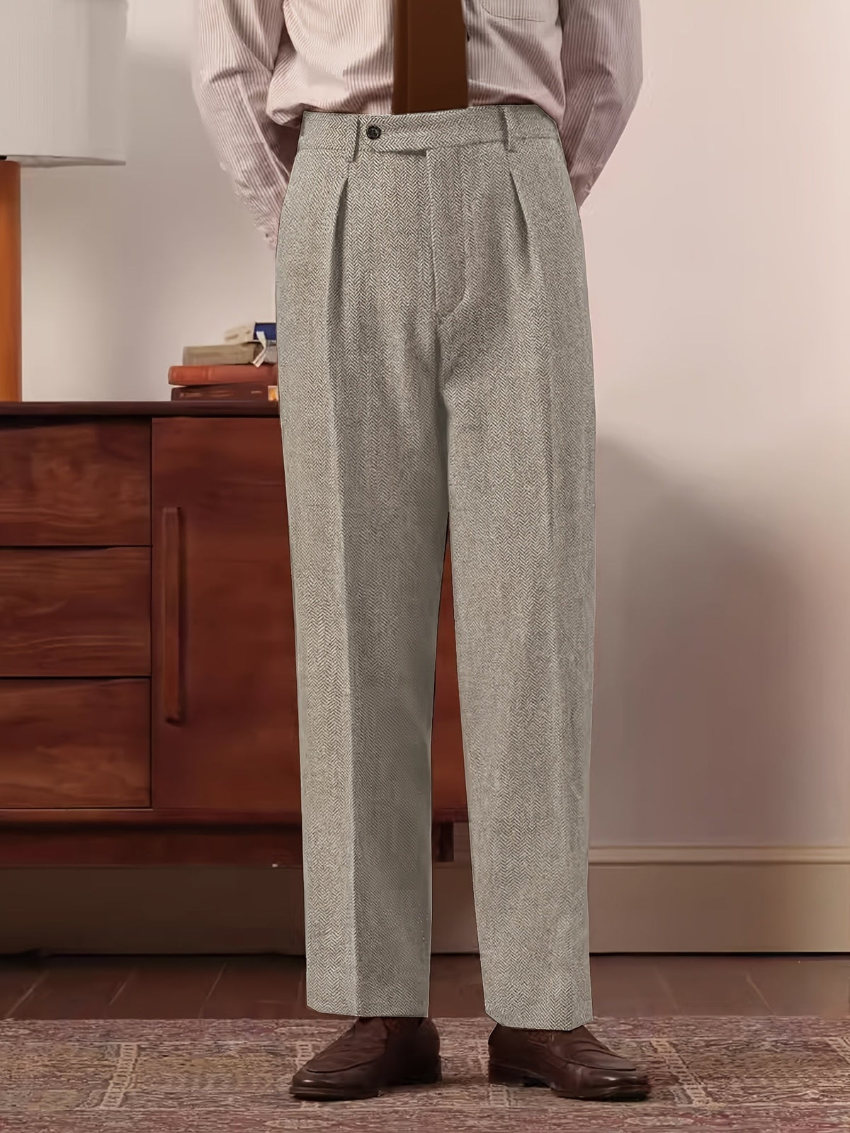 Men's Herringbone Pleated Trousers