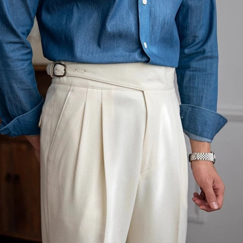 Men's High-Waist Pleated Trousers