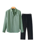 Men's Long Sleeve Shirt and Drawstring Trouser Set