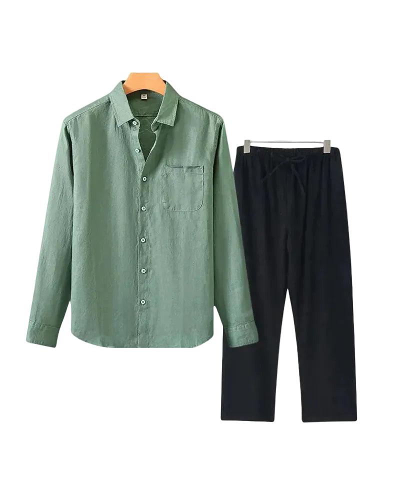 Men's Long Sleeve Shirt and Drawstring Trouser Set