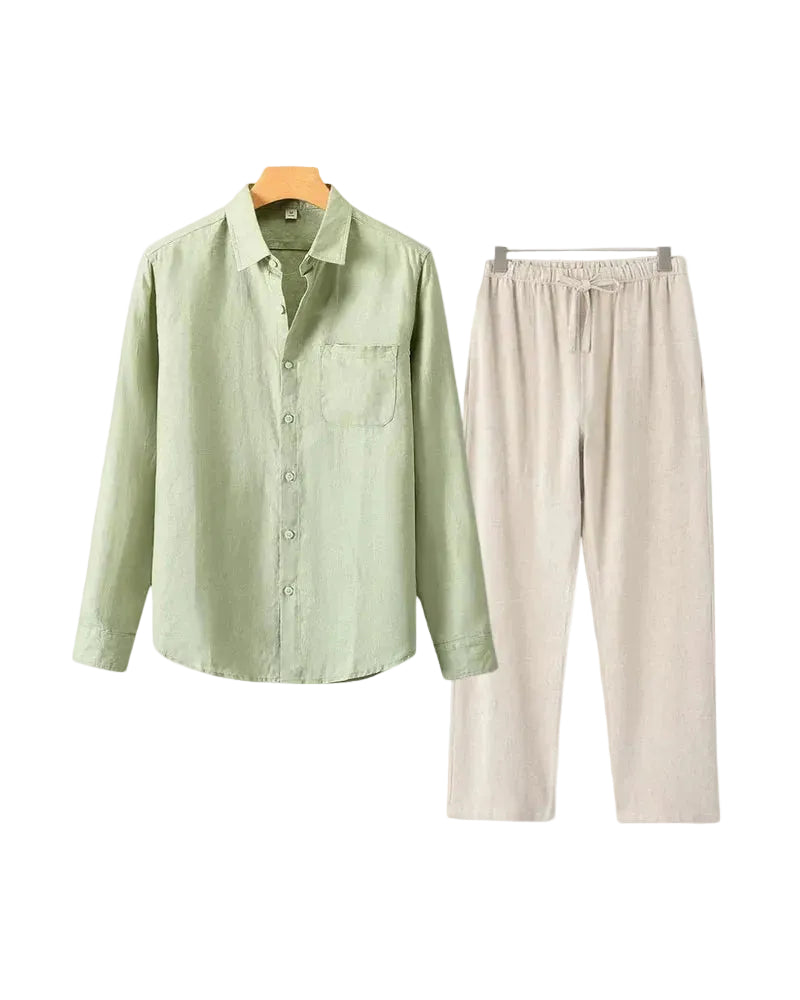 Men's Long Sleeve Shirt and Drawstring Trouser Set