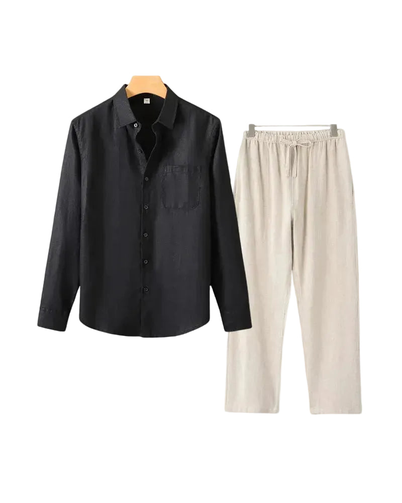 Men's Long Sleeve Shirt and Drawstring Trouser Set