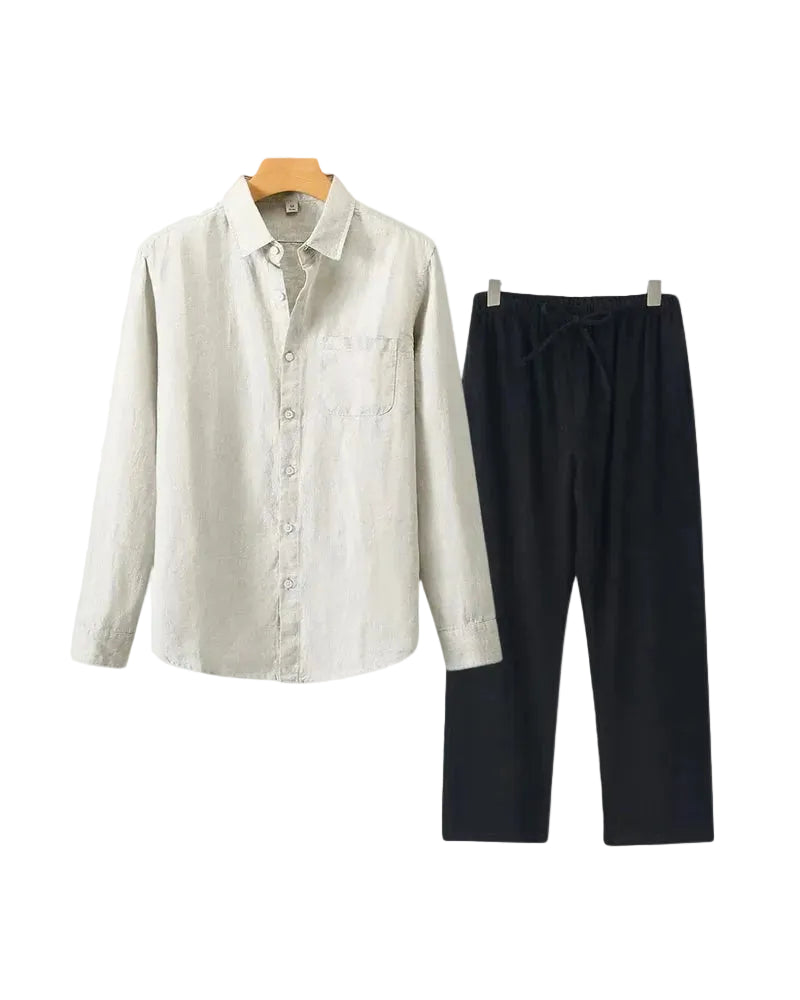 Men's Long Sleeve Shirt and Drawstring Trouser Set