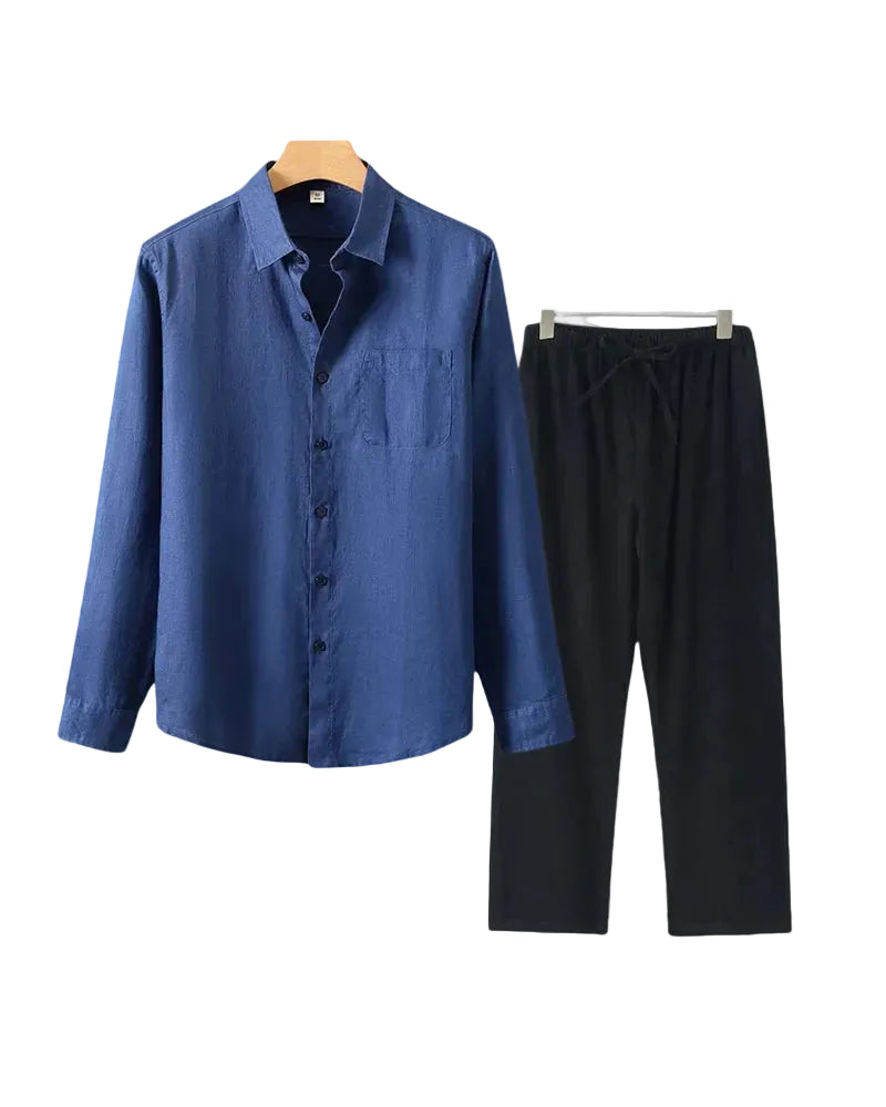 Men's Long Sleeve Shirt and Drawstring Trouser Set