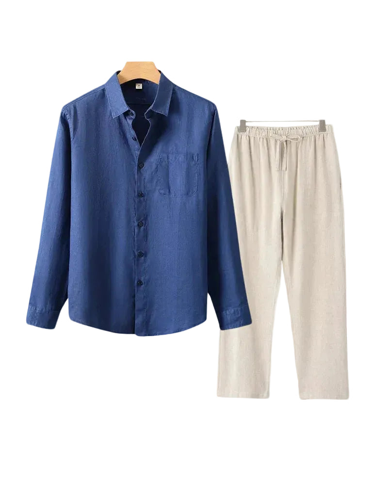 Men's Long Sleeve Shirt and Drawstring Trouser Set