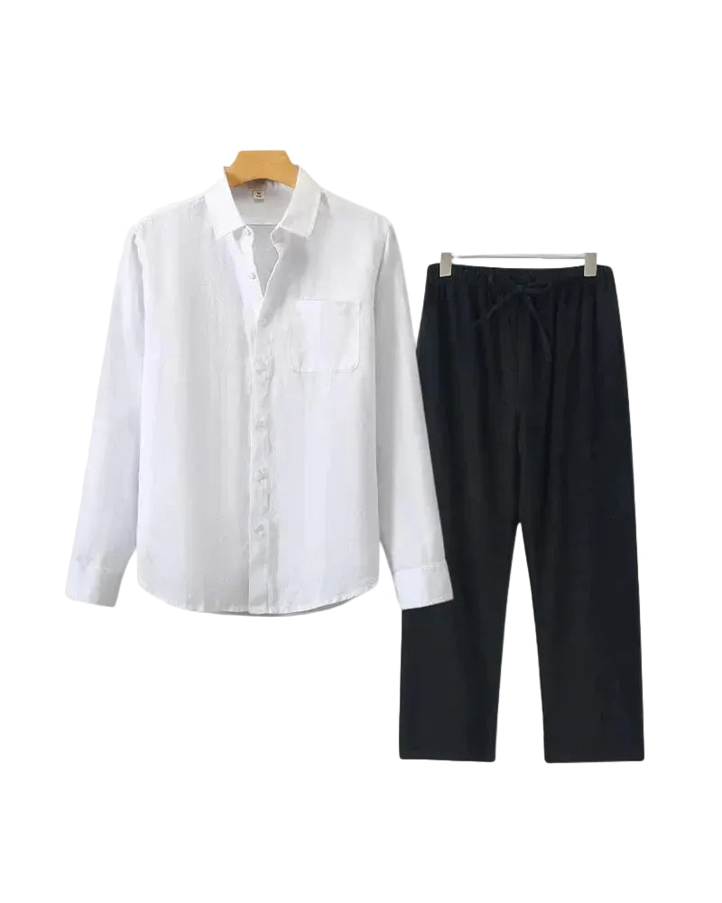 Men's Long Sleeve Shirt and Drawstring Trouser Set