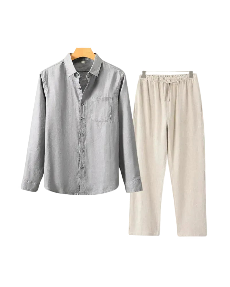 Men's Long Sleeve Shirt and Drawstring Trouser Set