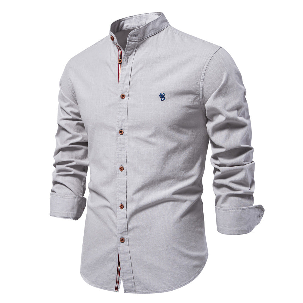 Men's Mandarin Collar Button-Up Shirt