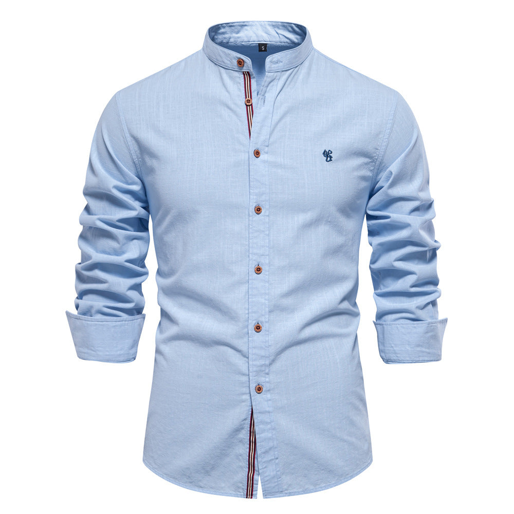 Men's Mandarin Collar Button-Up Shirt