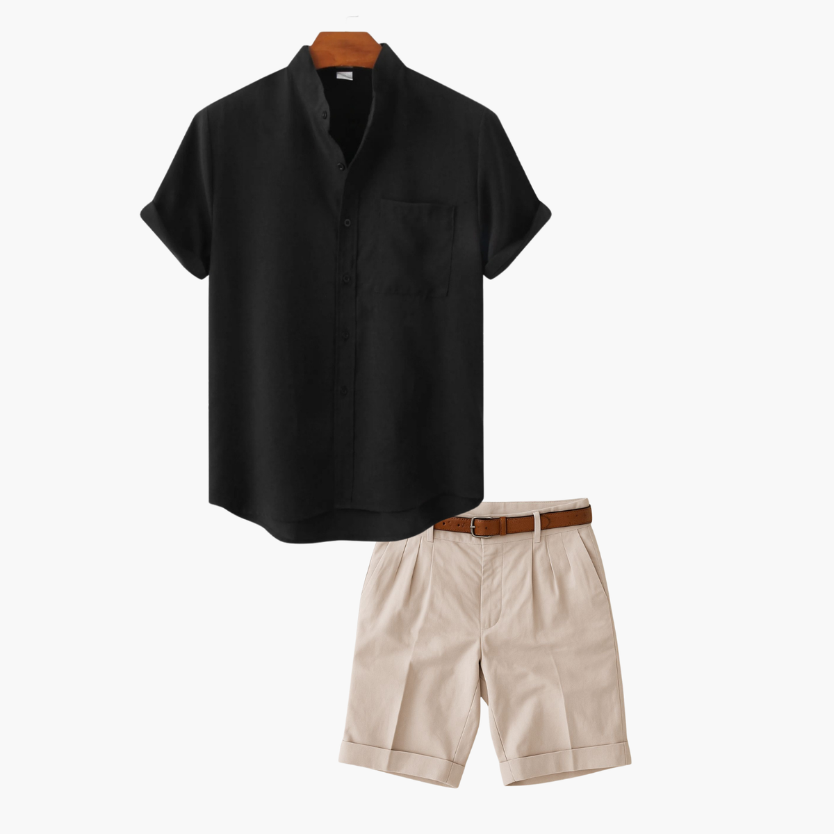 Men's Mandarin Collar Shirt and Shorts Set